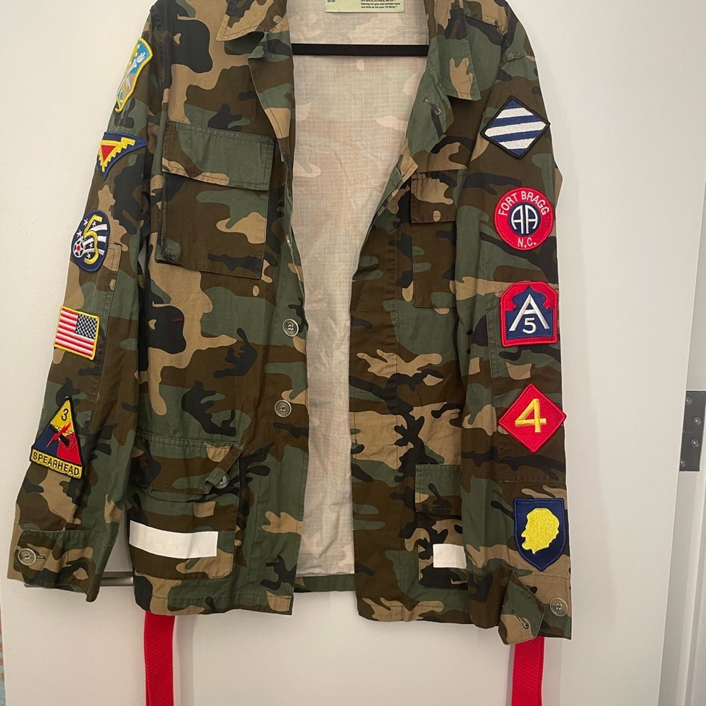 Virgil Abloh Off-White Green and White Military Field Army Jacket Camo Print - Picture 4 of 11